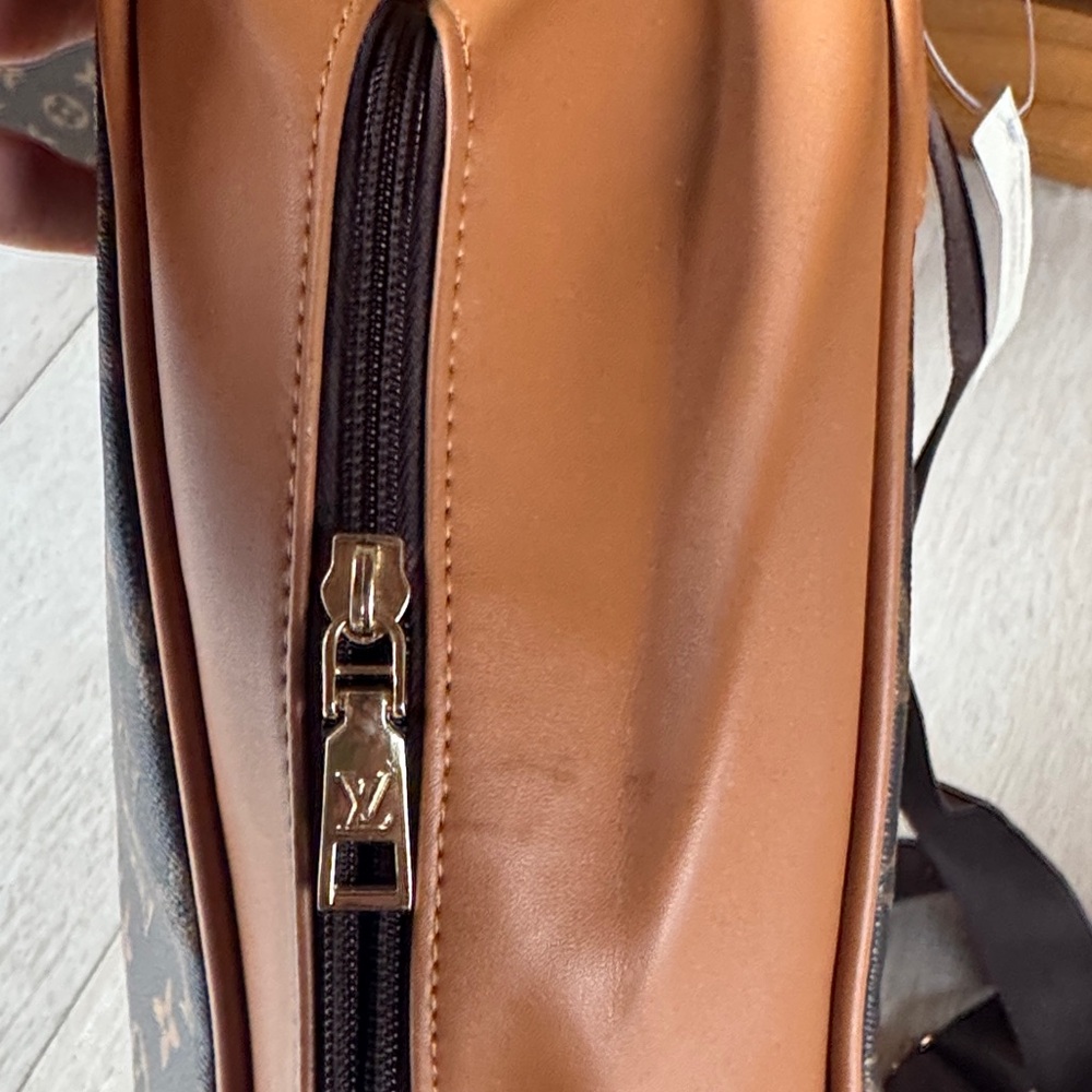 Large Brown Monogram Backpack with Tan Trim - Picture 7 of 13